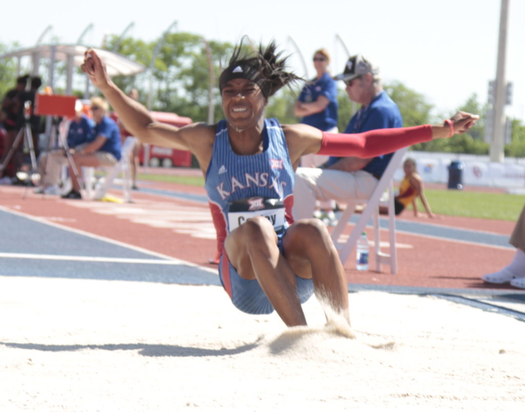 Conley wins long jump title to pace KU track on Day Two of Big 12 meet